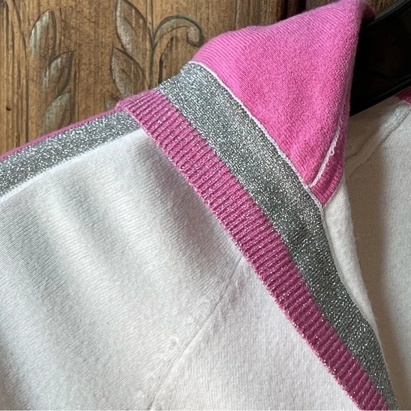 Bebe SPORT NWT White Pink Silver V-Neck Hoodie Long Sleeve Stretch Top Sz S - Picture 4 of 17